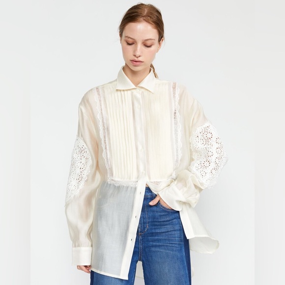 Cynthia Rowley Ivory Riley Lace Tuxedo Shirt - Picture 5 of 7